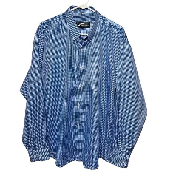 Mens Button Up Dress Shirt Blue Gingham Top Size XL Roundreason - Picture 1 of 6